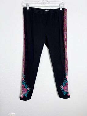 Johnny Was Embroidered Leggings Women’s Large Floral Black High Rise B6
